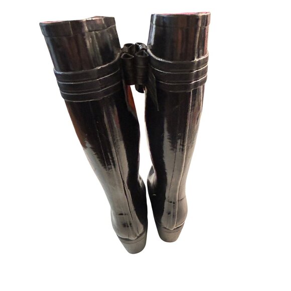 KATE SPADE Rain Glossy Black Rubber Boots Pull On Knee High Size 10 - Picture 5 of 5